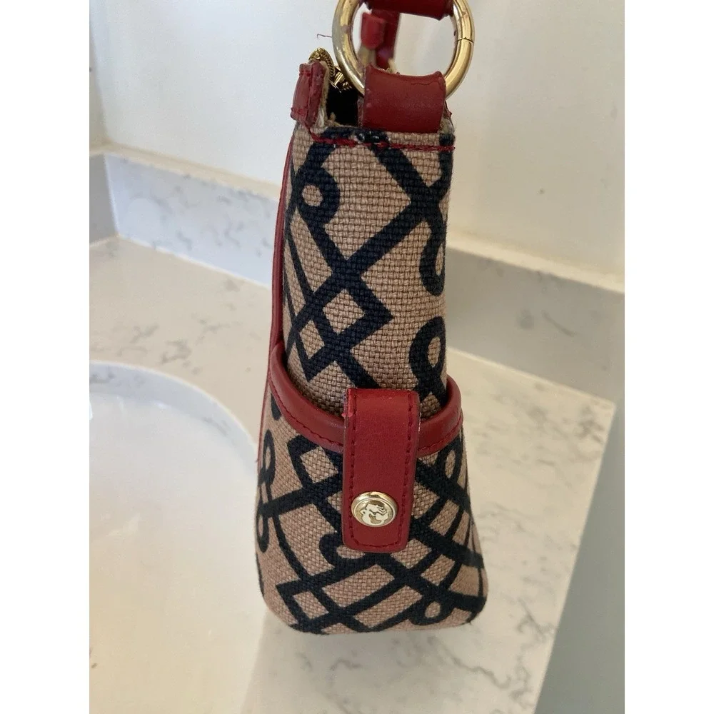 SPARTINA 449 Daufuskie Island Brown Black Linen Geometric Red‎ Leather Purse